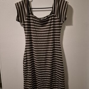 Striped Brown and White Scoop Neck Mini Dress